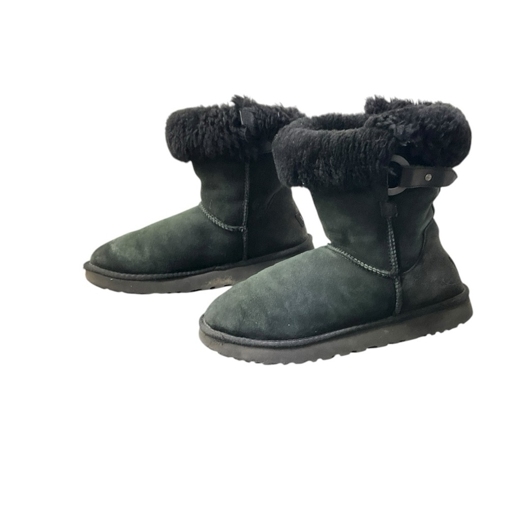UGG‎ Sunburst Black Suede Sheepskin Fur Boots 1010636 Womens 6